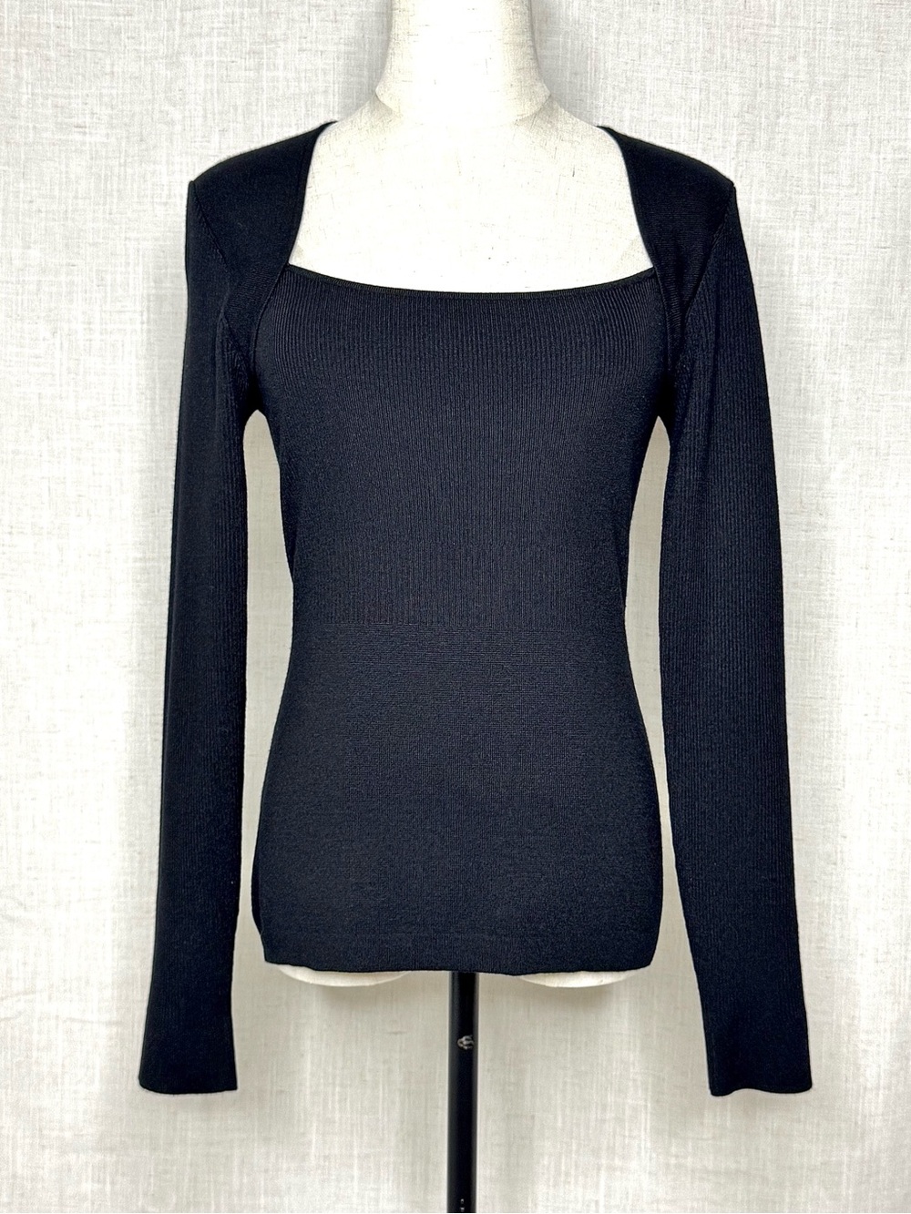 TOCCIN NY Ribbed Square Neck Knit Top Black Size Medium